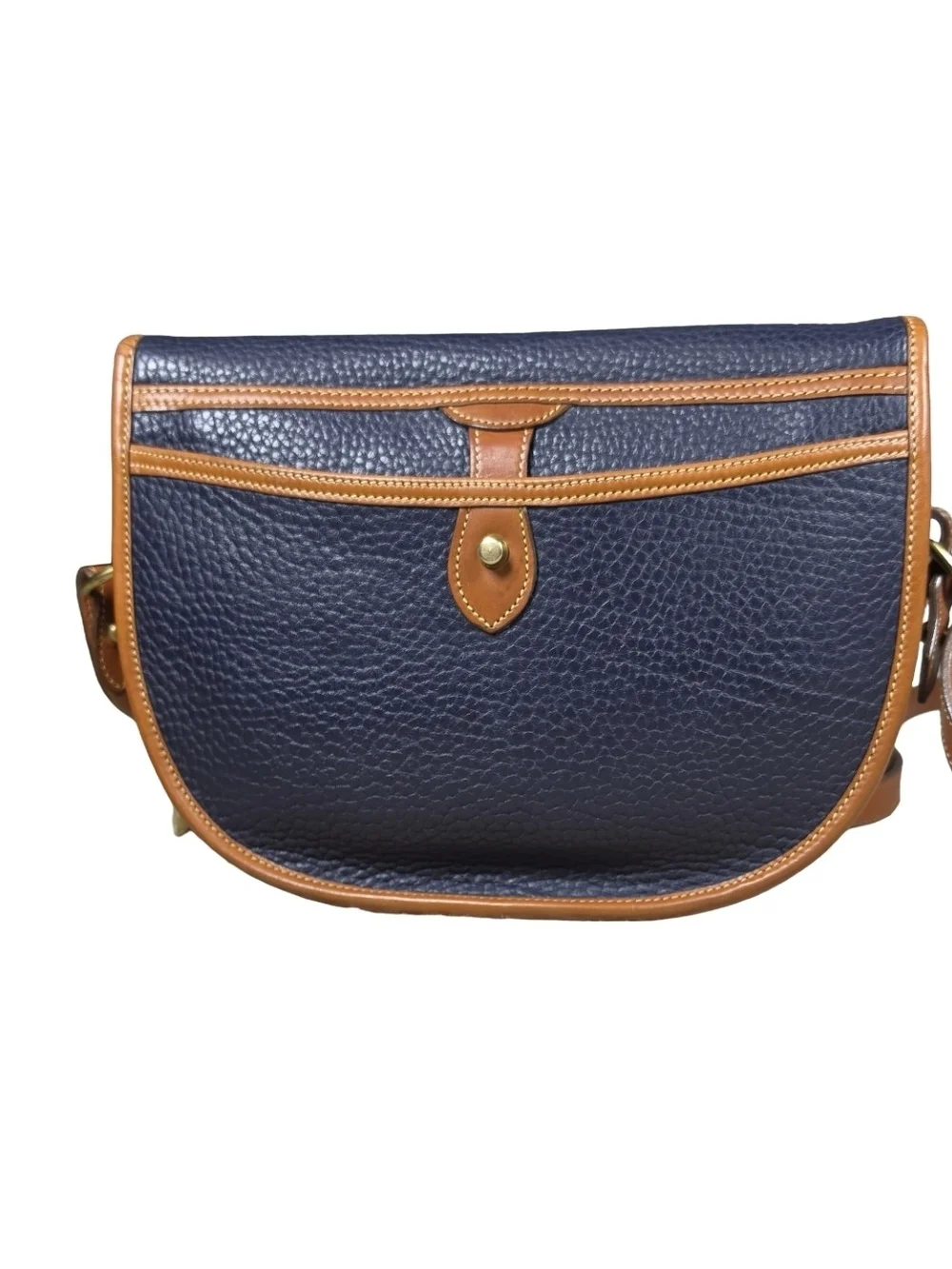Vintage Dooney & Bourke Cavalry Trooper Saddle Bag Navy Blue Tan AWL Crossbody